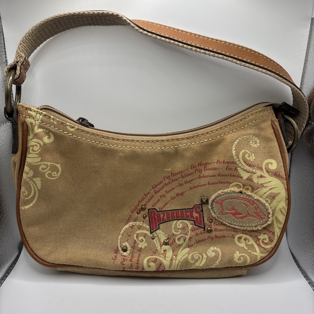 Fossil Canvas & Leather Arkansas Razorbacks Shoulder Hand-Bag Satchel 5.5"× 10"